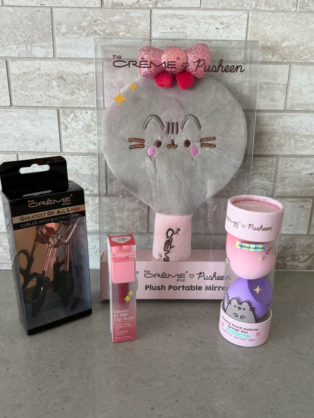 Crème Shop Bundle -Plush Mirror, lip stain, lash curler, and sponges
